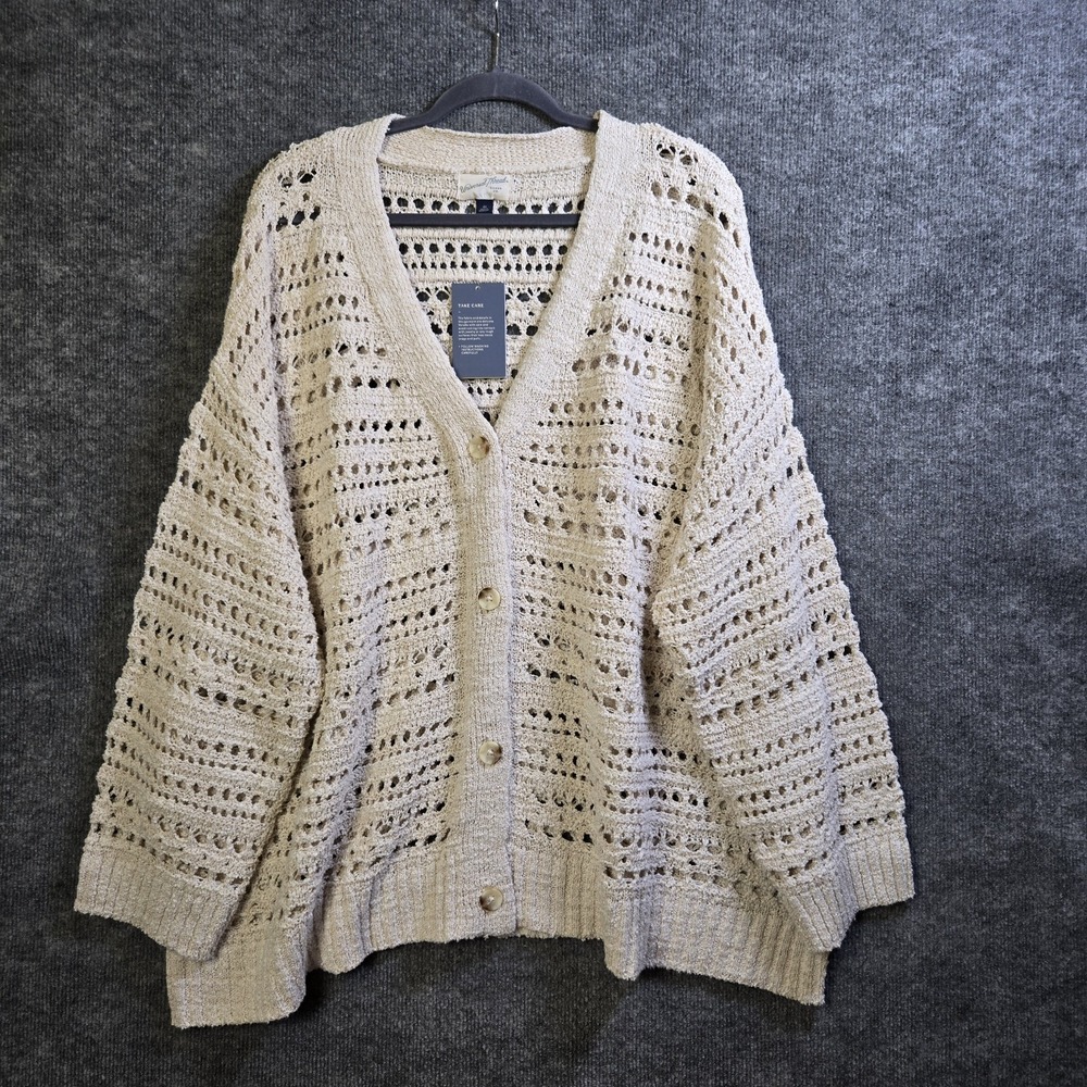 Universal Thread Cardigan Womens 4X Cream Crochet Neutral Layering New
